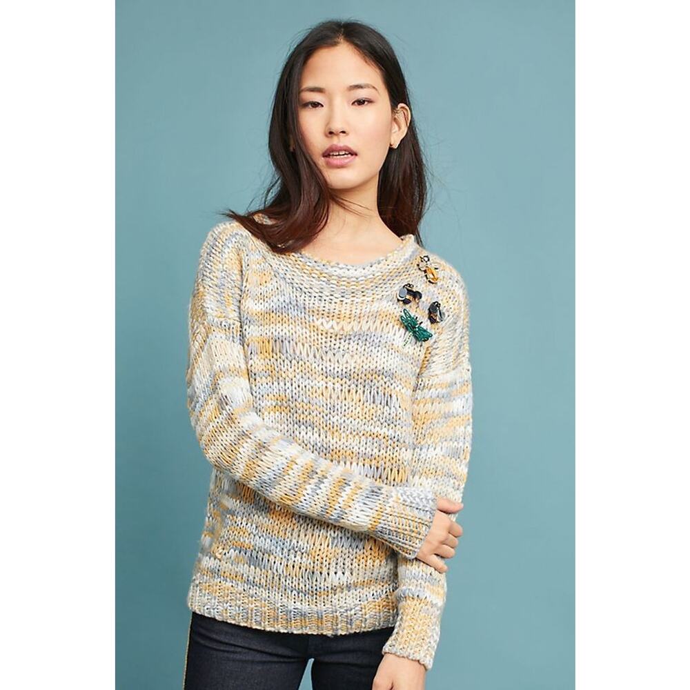 NEW Anthropologie $128 Marled Boat Neck Sweater by Moth Size Small